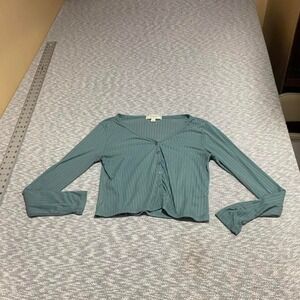 No Comment NY. LA green  ribbed knit crop blouse women M. SKU-B405